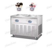 Rouleaux de crème glacée congelée en acier inoxydable à double poêle machine à crème glacée frite machine à rouleaux de glace