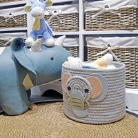 KUYUE Petits paniers en corde de coton avec motif thème safari, organisateur de chambre d'enfant, rangement pour jouets de chat et de chien (petit éléphant) avec poignée en tissu