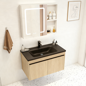 Mueble de Baño de Pared de Alta Gama con Lavabo Integrado, <span class=keywords><strong>Muebles</strong></span> de Baño Modernos <span class=keywords><strong>para</strong></span> Proyectos de Apartamentos y Hoteles - Product Image 4