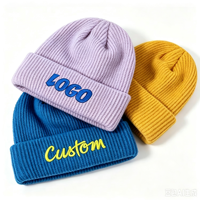 Bonnet en tricot côtelé 100 % acrylique classique pour homme et femme avec logo brodé personnalisé, chaud pour l'hiver
