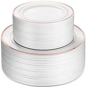 60-teiliges Set Plastikteller mit Goldrand Einweg-Ess-/Dessertteller Modern Minimalistisch Made in China Elegante Hochzeitsteller 7,5 Zoll - Product Image 2