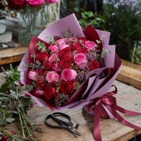Papier d'emballage de luxe pour bouquet de fleurs, imperméable en PVC double face, motif floral rose, 57x57cm