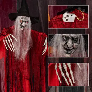 Pingente de Halloween Horror Brilhante Brincadeira Adereços Decoração Fantasma Bruxa Elétrica