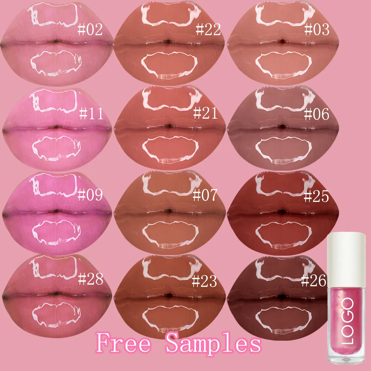 Wholesale low sample price free sample lip gloss color cosmetics private label lipgloss glossy lip gloss