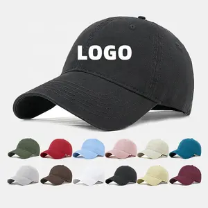 Großhandel benutzerdefinierte Stickerei Logo Dad Hut weiches Oberteil Sportkappen einfarbig Baumwolle Baseballkappe