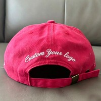 Fabricante OEM/ODM, Gorra de Béisbol de 5 Paneles de Algodón Rojo Vintage Lavado al Ácido, con Logotipo Personalizado Bordado, Gorra Snapback Sin Estructura
