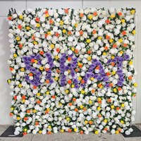 NINI Mur de fleurs artificielles jaunes et violettes 8x8 pieds, toile de fond de mariage, décorations de scène d'hôtel, accessoires