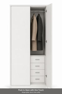 Lemari Pakaian Kayu Panel Datar Putih Nordik Bersertifikasi ENF, Lemari Skandinavia KD, Kabinet Penyimpanan Pintu Ganda untuk Kamar Tidur - Product Image 4