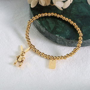 <span class=keywords><strong>Bracelet</strong></span> à breloques Animal en acier inoxydable, perle <span class=keywords><strong>élastique</strong></span> lapin lapin or 18k PVD <span class=keywords><strong>bracelet</strong></span> étanche pour toutes les tailles de poignet - Product Image 2