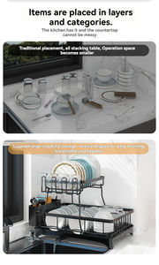 Estante para platos de doble capa, herramienta de <span class=keywords><strong>cocina</strong></span> de drenaje de pie, cubiertos para copas de vino, tablero adhesivo, cuenco de almacenamiento de dos niveles - Product Image 3