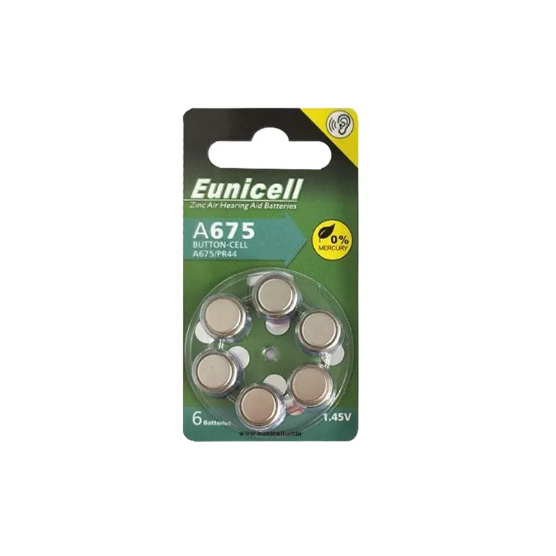 Eunicell उच्च प्रदर्शन A6751.4V जिंक एयर बटन सेल A675 PR44 हियरिंग एड बैटरी