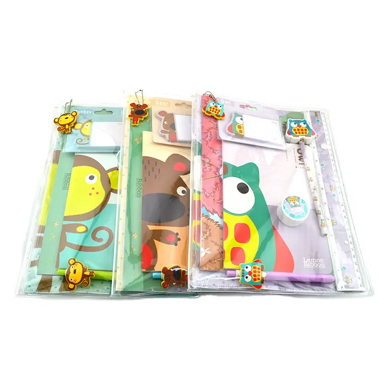 New design back to school promotional Transparent Pvc pencil pen bag pouch with zipper Pupils Stationery School Kids gift Set
