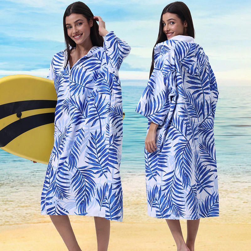 ซิปพร้อมแขนเสื้อ - ลายใบไม้สีน้ำเงินละเอียด