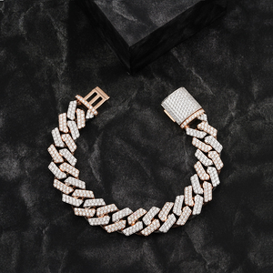 Brilliant Moissanite Diamond 14mm Cuban <b>Bracelet</b> Rose Gold Silver Luxury Unisex 9 Inch Certified Hip Hop Jewelry - Product Image 2