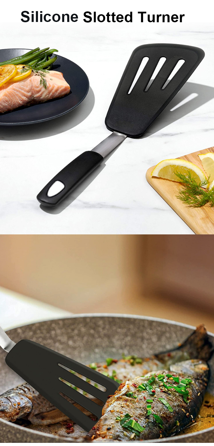 Series Long Silicone Turner Spatula Heat Resistant Rubber Kitchen Spatula - Ideal for Fish, Eggs turner