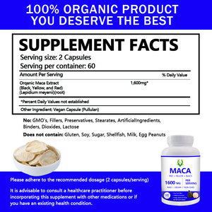 Cápsulas de extracto de raíz de Maca Natural de etiqueta privada 1600mg Suplemento vegano Soporte de energía y resistencia para hombres Cápsulas de Maca - Product Image 2