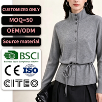 Cardigan en laine 100 % GOTS BSCI à revers ceinturé, tricot de créateur décontracté et tendance, style chic français, doux et chaud – Meilleures ventes