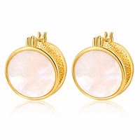 Boucles d'oreilles élégantes en nacre naturelle pour femmes, ton or, avec incrustation de coquillage rond, bijoux en gros