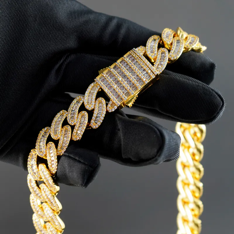 16-20mm Hip Hop Jewelry 18K Gold Plated 925 Sterling Silver Necklace 16MM Iced Out Moissanite Cuban Link Chain