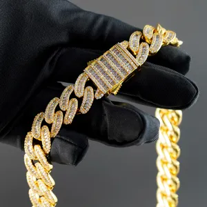 16-20mm Hip Hop Jóias 18K Banhado A Ouro 925 Colar De Prata Esterlina 16MM Iced Out Moissanite Cubano Link Chain