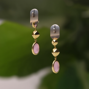 Fashion <b>Dangle</b> <b>Earrings</b> PVD <b>Gold</b> Plated 316L Stainless Steel Pink Stone Drop <b>Earrings</b> - Product Image 3