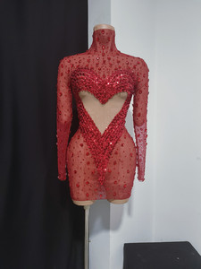 فستان سهرة أحمر مزين بالأحجار الكريمة اللامعة لعام 2026، فستان ضيق للحفلات والنوادي، فستان كوكتيل لأعياد الميلاد والحفلات الراقصة، ملابس للمناسبات الرسمية - Product Image 3