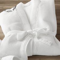 Bata de mujer con cuello en V de algodón 100% transpirable tejido tipo gofre ODM |   Hotel Spa de Primera Categoría |   Ropa Ligera de Secado Rápido para Primavera/Verano