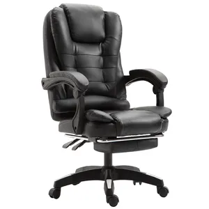 Chaise de bureau en cuir avec repose-jambes, inclinable confortable, massage, luxe, ordinateur