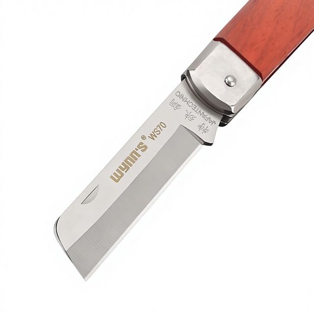 Wynns Tool Electrician's Knife with Straight & Curved Stainless Steel Blades Foldable Wire Stripping & Splicing Tool