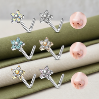 Cincin Hidung Berbentuk L dari Baja Anti Karat dengan Hiasan Bunga CZ, Perhiasan Tubuh Fashion, Terlaris 2026