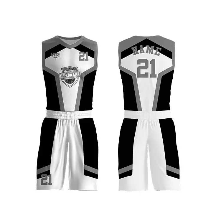 Beyaz siyah basketbol forması geri dönüşümlü özel logo gençlik erkekler kadınlar için basketbol formaları set