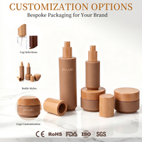 Ensemble de pots à crème pour le visage en verre kaki OEM ODM avec bouchon en bois naturel pour l'emballage cosmétique
