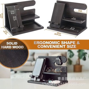 Wooden Phone Holder With Glasses Watch Key Storage <b>Desktop</b> Organizer Charging <b>Stand</b> Minimalist Style Office Use - Product Image 2