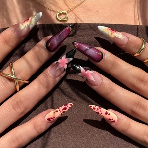 <span class=keywords><strong>Uñas</strong></span> Postizas con Diseño <span class=keywords><strong>de</strong></span> Explosiones Florales, Estilo Francés, Borde <span class=keywords><strong>Blanco</strong></span> <span class=keywords><strong>y</strong></span> Negro, <span class=keywords><strong>Rosa</strong></span> Leopardo - Product Image 2