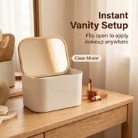 Organisateur de bureau multifonctionnel avec couvercle miroir, boîte à cosmétiques en bambou, boîte à bijoux professionnelle pour la chambre à coucher et la coiffeuse