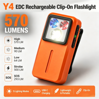Lampe torche d'urgence mini LED à clipser 570lm, rechargeable USB, étanche IP65, personnalisable, fabrication usine avec 44 ans d'expérience, OEM ODM en gros