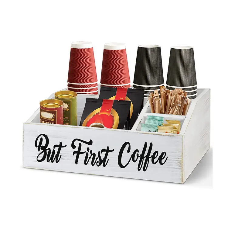 उच्च गुणवत्ता की लकड़ी कॉफी स्टेशन आयोजक कॉफी बार काउंटर के लिए सामान आयोजक
