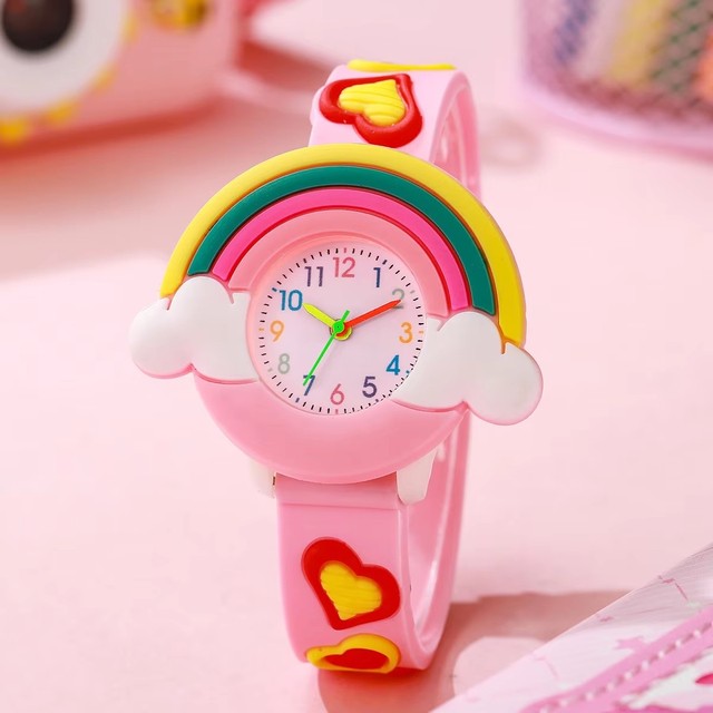 Lanson Hot-selling Fashionable 3D Design rainbow Pattern Girl Cartoon Watch, Silicone Strap Cute Children's Quartz Watch