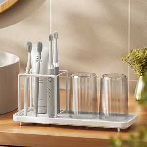Modern <b>Corner</b> Toothbrush Rack with Tooth Cup and Multifunctional Shelf for Hotel Bathroom Countertop - Product Image 2