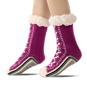 Chaussettes de sol femmes hiver chaud en peluche antidérapant maison dormir doux femme sol poignée floue <span class=keywords><strong>pantoufle</strong></span> chaussette courte drôle fermeture éclair - Product Image 5