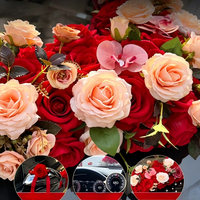 Decoración de Boda, Flores Artificiales, Rosa Roja, Corazón, Decoración para Coche de Boda, Arreglos Florales Chinos para Boda