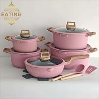 Ensemble de casseroles en alliage d'aluminium avec revêtement céramique, batterie de cuisine antiadhésive en granit pour usage domestique, vente en gros