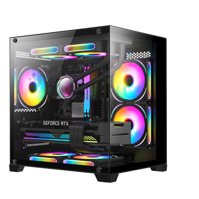 Factory OEM Black&White Color Micro-ATX Tempered Glass ARGB Fan Case USB3.0 Mid Tower Gaming PC Computer Chassis for Desktop