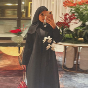 <span class=keywords><strong>Abaya</strong></span> ouverte modeste MQ272 pour femmes, robe musulmane avec décoration florale 3D, vêtements islamiques, robe Dubai noire - Product Image 1