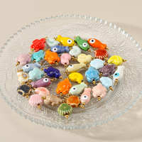 Pendentifs en céramique colorés YF9013 pour l'été, breloques en acier inoxydable plaqué or en forme de poisson et de coquille de tortue pour la fabrication de bijoux DIY