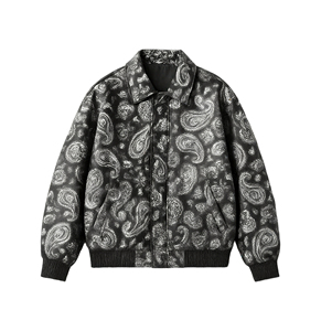 Veste <span class=keywords><strong>en</strong></span> <span class=keywords><strong>cuir</strong></span> personnalisée tendance avec imprimé de fleurs de cajou pour hommes Veste de rue décontractée à la mode rétro - Product Image 3
