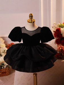 Abito da <span class=keywords><strong>bambina</strong></span> in stile francese con maniche a sbuffo nere e gonna tutù a balze, per sfilate di moda, piccole presentazioni o esibizioni di pianoforte - Product Image 2