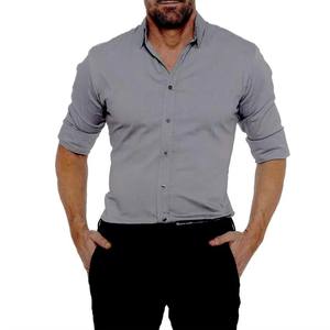 Camisa Deportiva de Manga Larga para Hombre, Corte Ajustado, Alta Elasticidad, Sin Plancha, Color Sólido, Fácil de Cuidar, Informal para Exteriores - Product Image 3