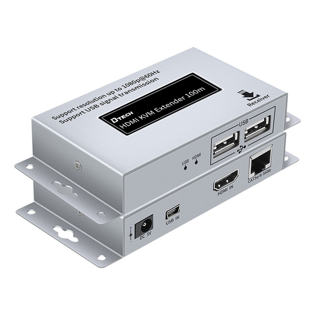 DTECH Remote HDMI Video Audio USB 2.0/1.1 HDMI KVM Extender 100m KVM With Transmitter Receiver