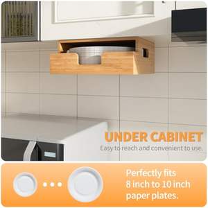 رف منظم أطباق خيزران عالي الجودة لأطباق 8-10 بوصة تحت أرفف الخزانة موزع للمنزل - Product Image 2